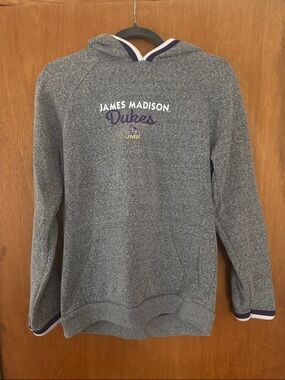 Champion Gray James Madison Dukes Hooded Sweatshirt with Purple Trim